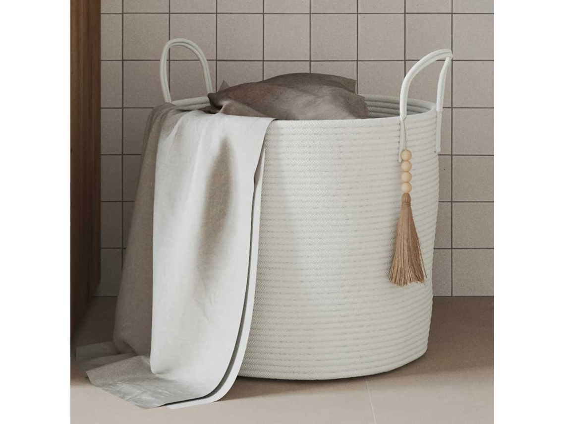 Vidaxl Cesto De Arrumação Ø40x35 Cm Algodão Branco
