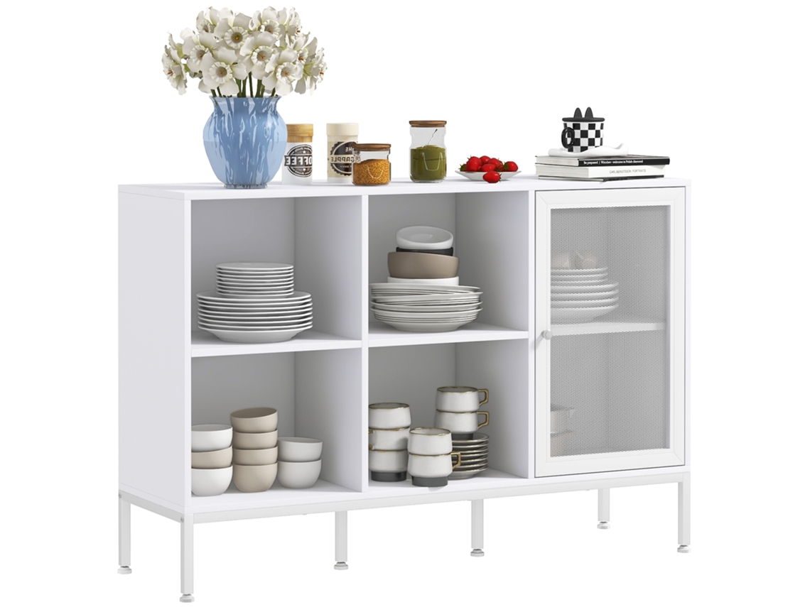 Aparador de Cozinha Melamina de Madeira, Aço Cor Branco 120x37x81,5 cm Homcom