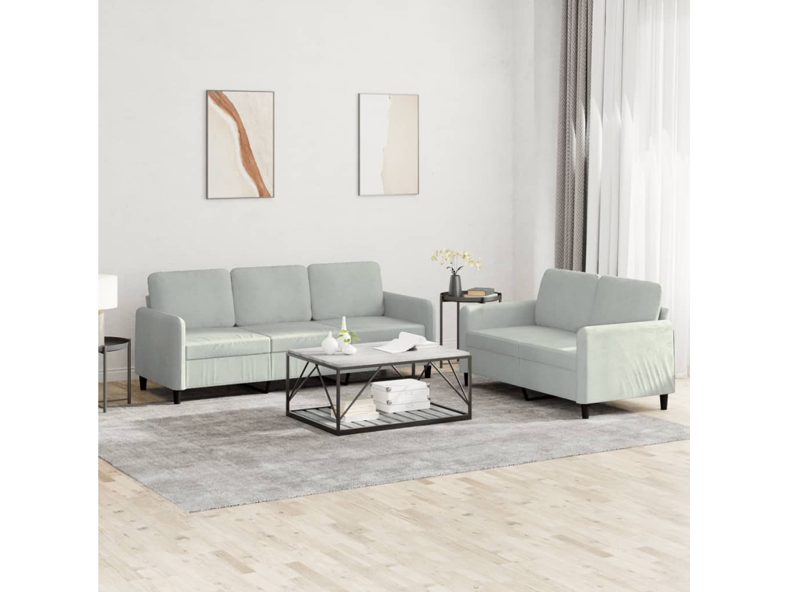 Vidaxl 2 Pcs Conjunto De Sofás Veludo Cinzento-claro