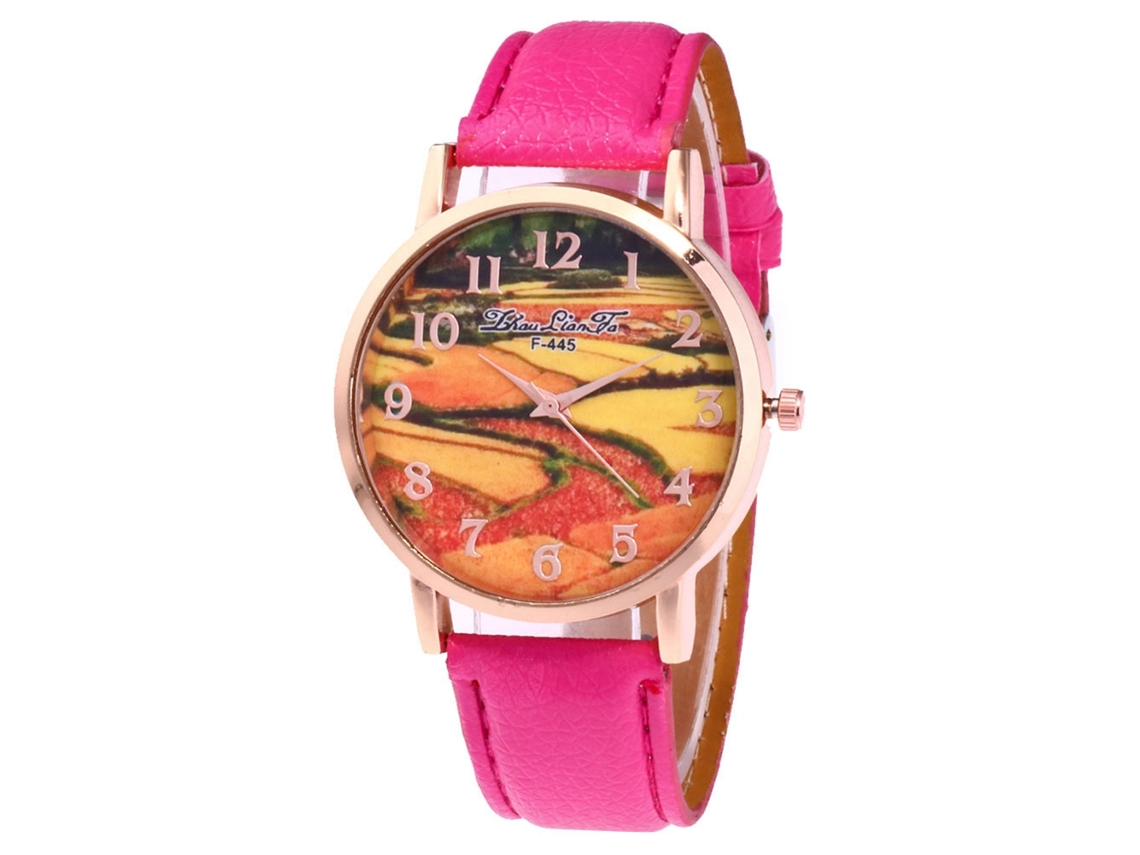 Relógio de Pulso de Casal com Pulseira de Couro Pu Estilo Simples Rosa Vermelho