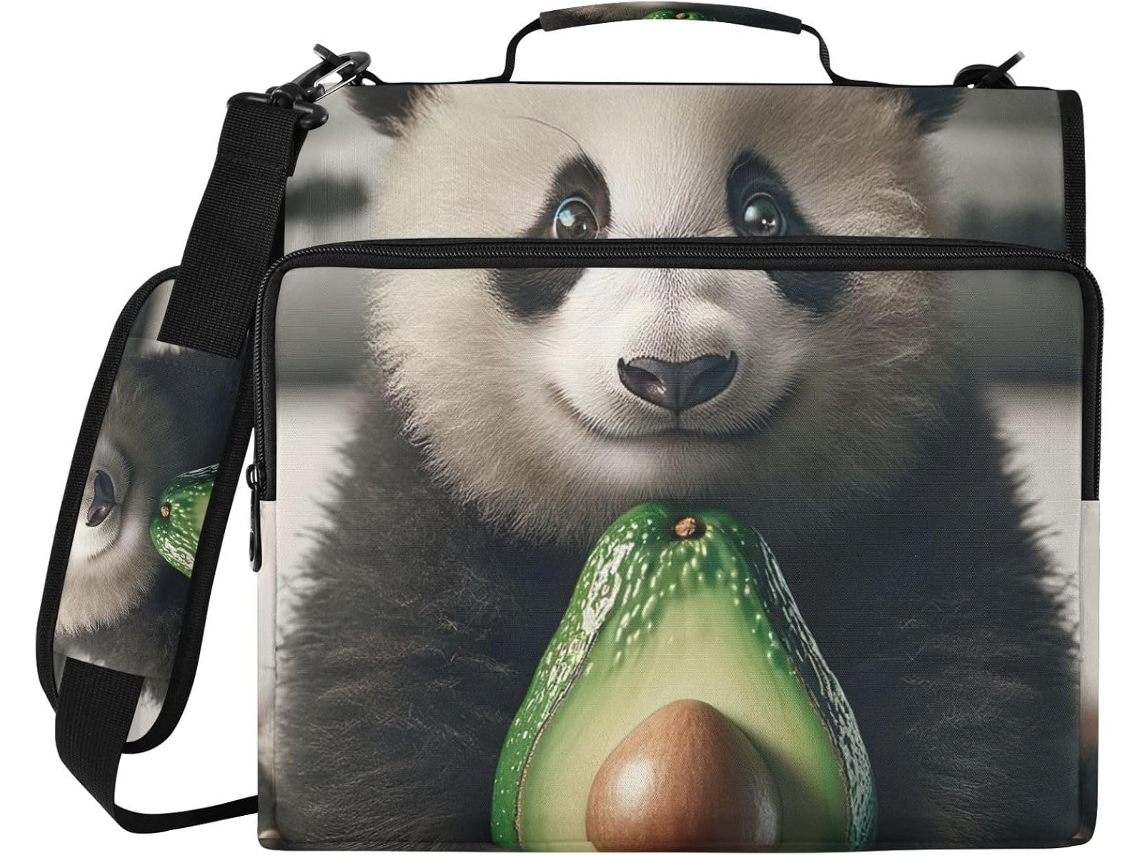 Bolsa Organizadora Fofa Com 3 Argolas, Estampa De Panda E Abacate, Resistente À Água, Com Compartimento Laptop E