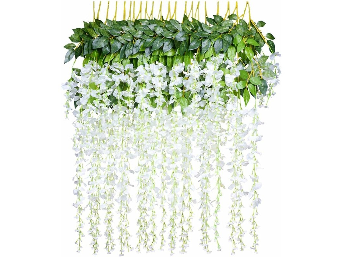 Flores Artificiais, Glicínia Artificial, Decoração para Casa, Cada Ramo Tem 110 Cm de Comprimento, Seda AQUAFORGE (branca)