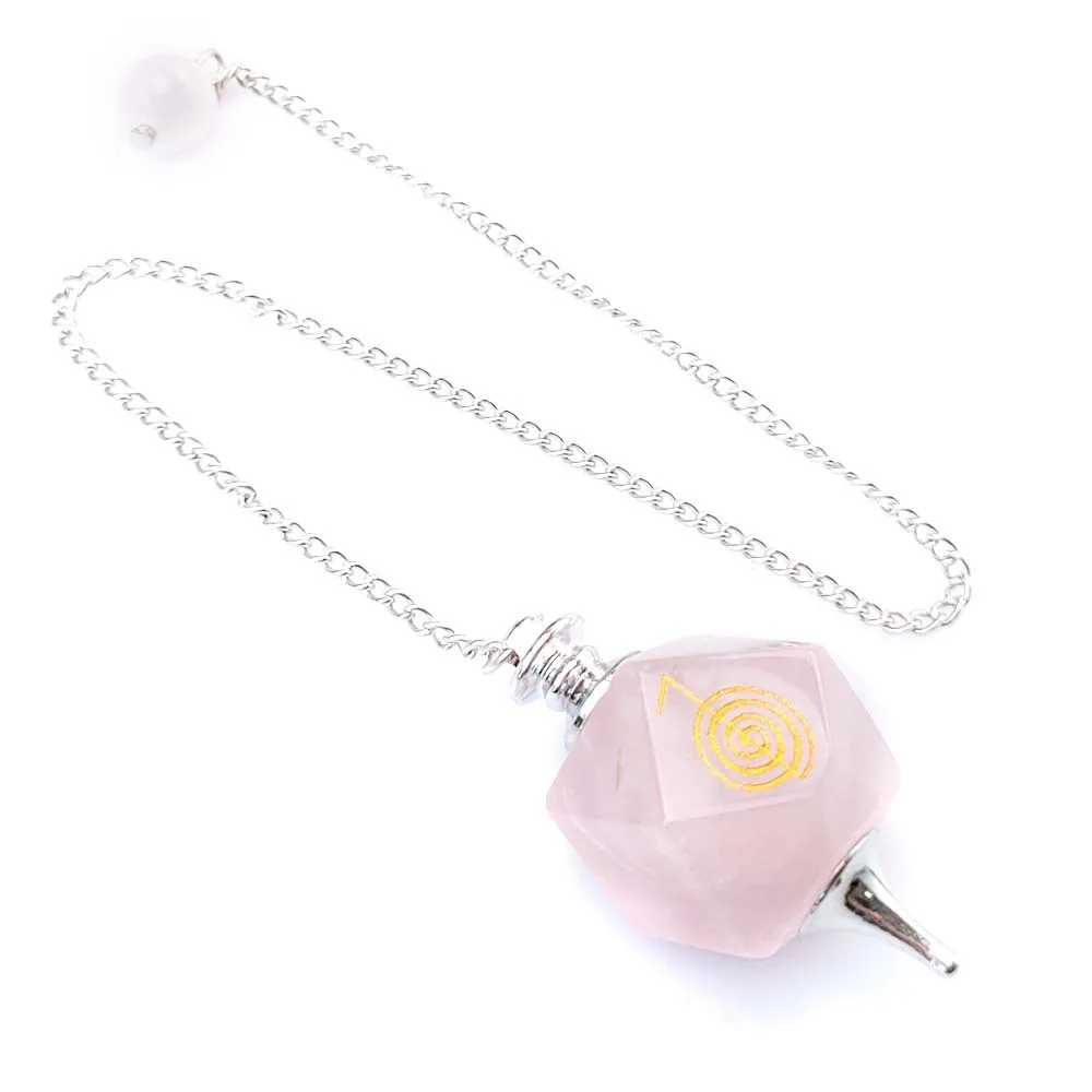 (cristal Rosa) Pingente De Cubo Poligonal Com Símbolo De Cristal Natural
