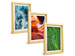 Quadros Decorativos Para Paredeágua, Movimento, Cânion, Verde, Floresta Moldura Dourada Pinturas De Quarto Espelharte (3 Peças 20x30 Cm)