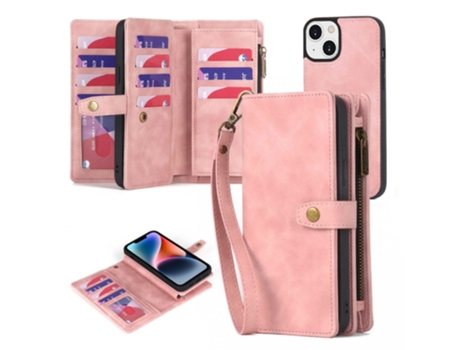 Capa Amovível Pega Para Iphone 15 Megshi Pele Sintética Rosa