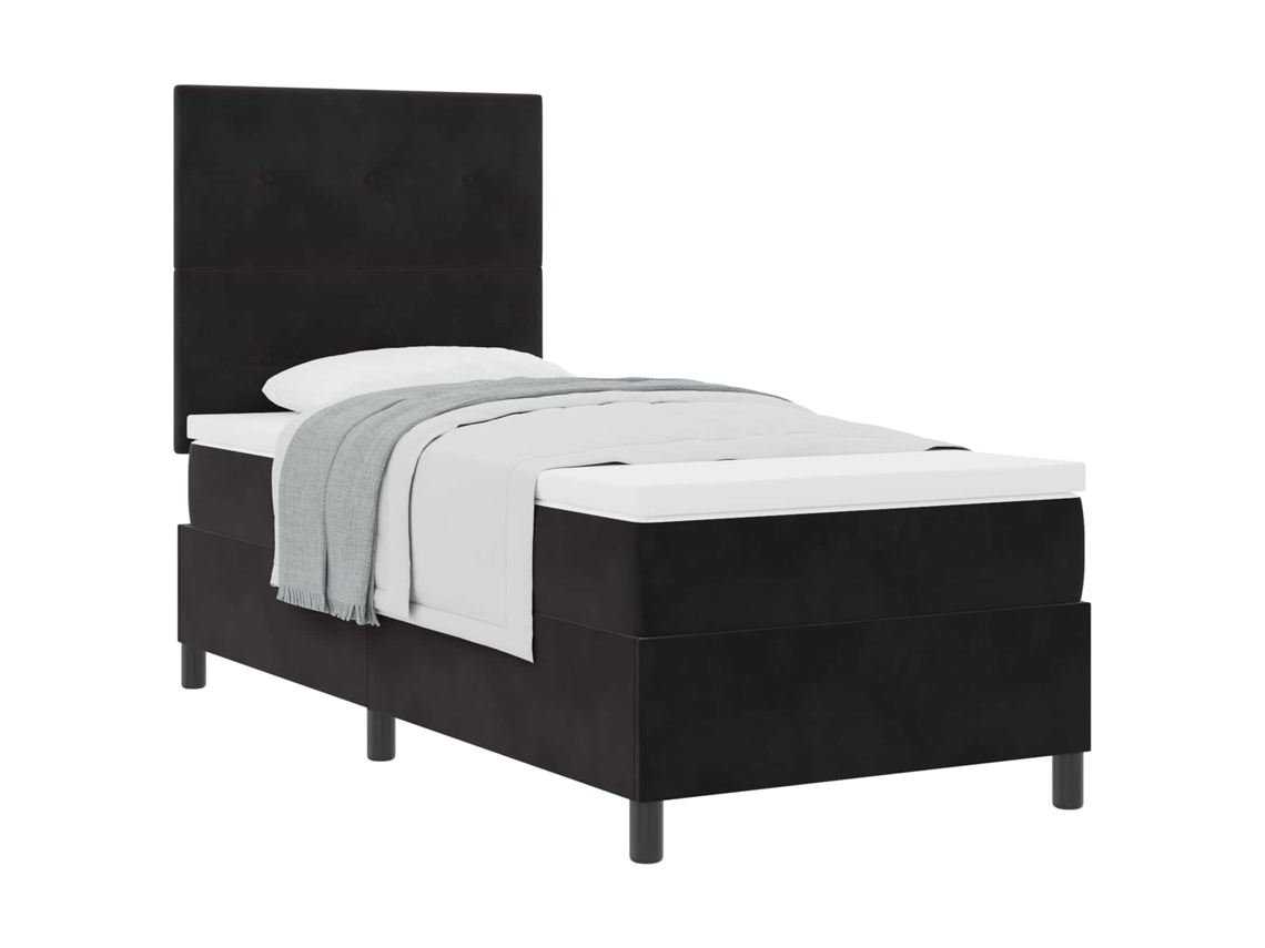 Cama De Solteiro | Camas Para Quarto | Cama Box Com Colchão Com Cabeceira Preto 80 X 200 Cm Tecido