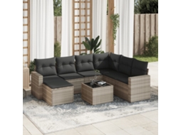 Vidaxl 8 Pcs Conj. Sofás Jardim C/ Almofadões Vime Pe Cinzento-claro