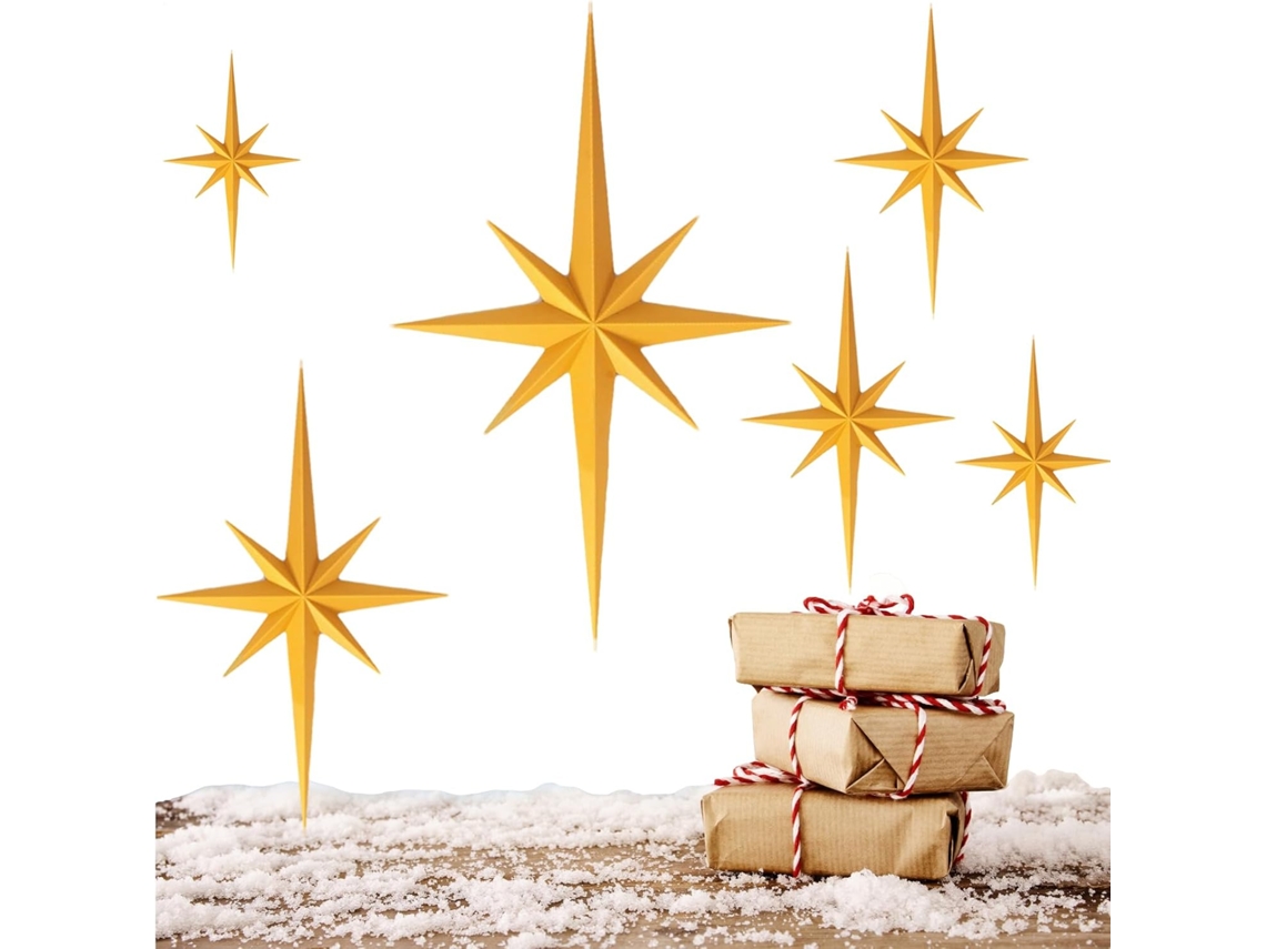 Decora Es de Natal em Formato Estrela Escultura Decorativa Parede Conjunto 6 Enfeites para Pendurar Casa Escrit Rio VAYOTOY