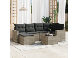 Vidaxl 7 Pcs Conj. Sofás Jardim Com Almofadões Vime Pe Cinzento-claro