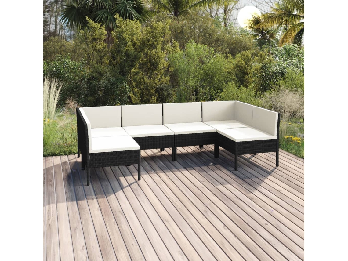 6 Pcs Conjunto Lounge De Jardim C/ Almofadões Vime Pe Preto Dkd Home Decor