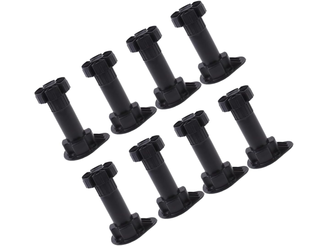 Conjunto De 8 Pés Plástico Grossos E Ajustáveis Em Altura Para Móveis, Ideais Para Sofás E Armários Cor Preto