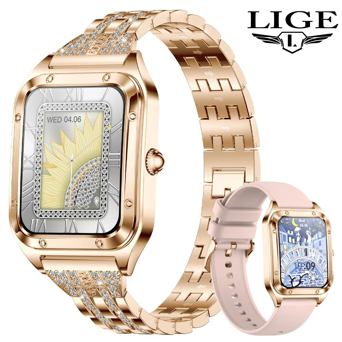 (steel Gold Pink) Smartwatch Bluetooth Chamada Impermeável Esportes Fitness Ai Controle De Voz Full Touch