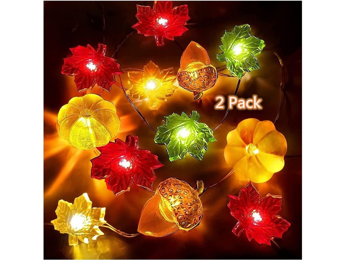 Luzes de Outono Nova Line, 2 pacotes, 30 LEDs, 9,8ft, bateria, abóbora, folha de maple, bolota