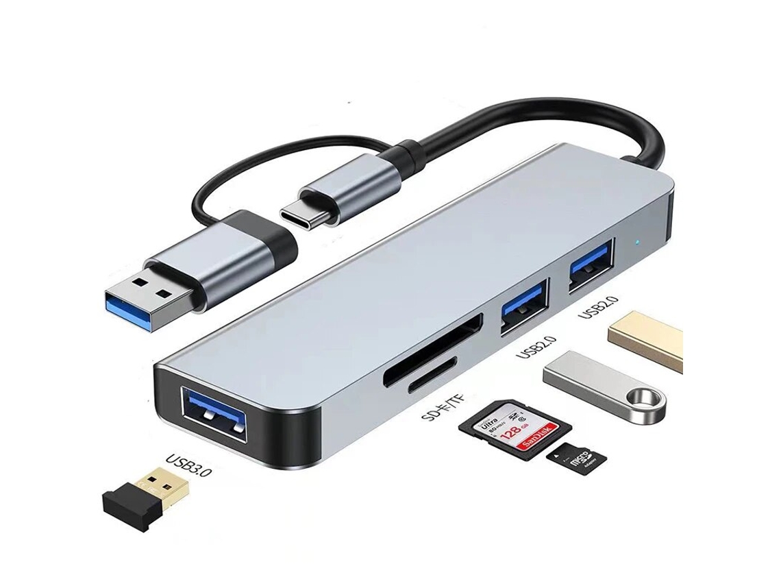 Leitor de Cartões 3 em 1 com OTG e Compatível com USB 2.0/USB C AQUAFORGE