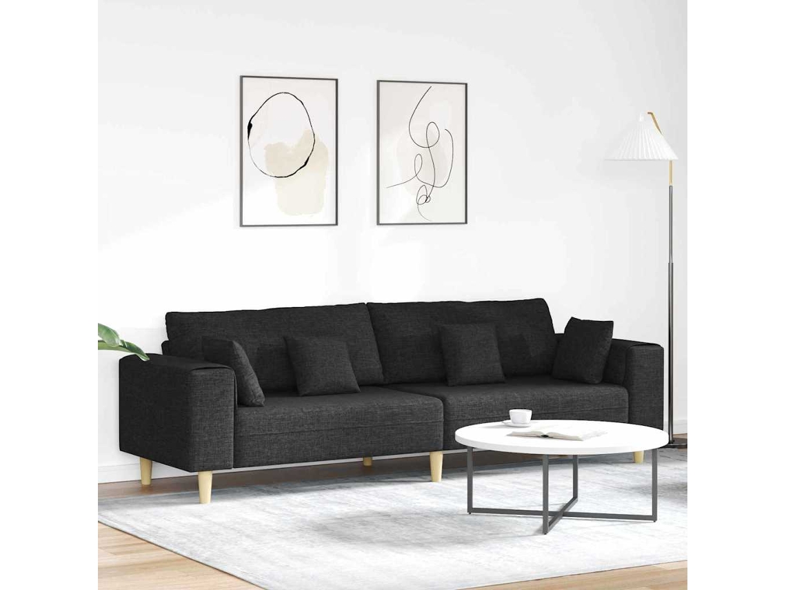 Vidaxl Sofá Com Almofada Preto 250 X 77 X 76 Cm Tecido