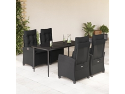 Vidaxl 5 Pcs Conjunto De Jantar P/ Jardim C/ Almofadões Vime Pe Preto