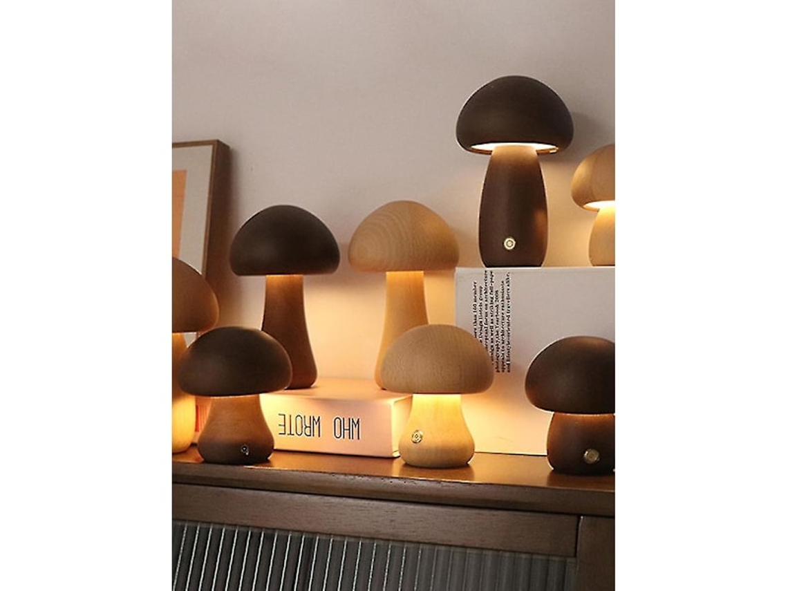 Luminária Cogumelo Recarregável Portátil, Abajur de Madeira para Quarto, Mesa de Cabeceira Ou Quarto, Ideal para Café BRILVIBERA