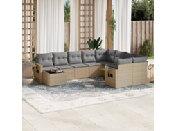 Vidaxl 10 Pcs Conjunto De Sofás P/ Jardim Com Almofadões Vime Pe Bege