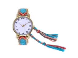 Relógio de Pulso Quartzo Zhoulianfa com Pulseira de Corda Tecida Dial Redondo Azul Claro