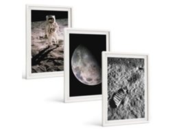 Quadros Decorativos Para Parede Foto De Astronauta E Lua Moldura Branca Quadros Para A Sala De Estar Espelharte (3 Piezas De 40x60 Cm)