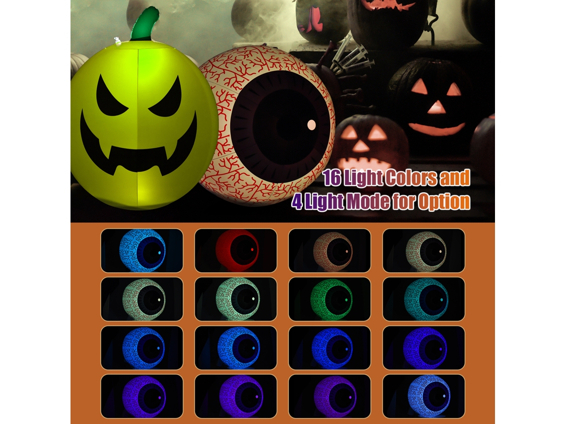 Bola de Olho Inflável Halloween Luzes Led RGB Controle 16 Cores 4 Modos Impermeável 23 Polegadas S/MARCA