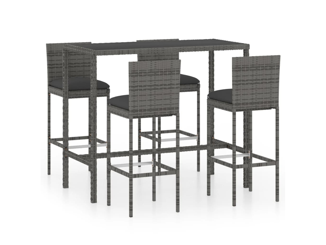 Conjunto de Bar 5 Pcs para Jardim com Almofadões Vime Pe Cinzento MAISON EXCLUSIVE