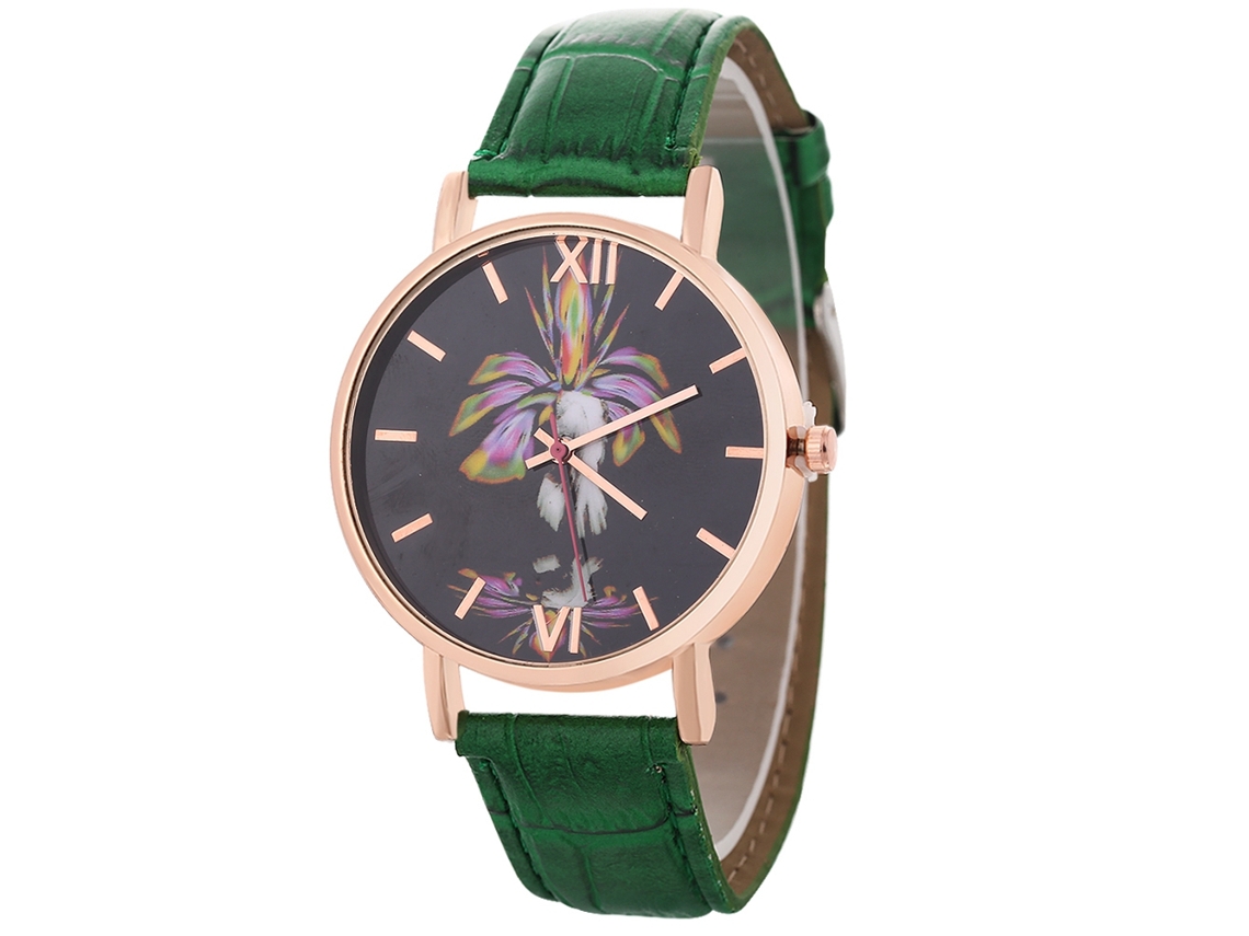 Relógio de Pulso Simples Fashion de Quartzo com Pulseira de Couro Casual para Homem e Mulher (verde)