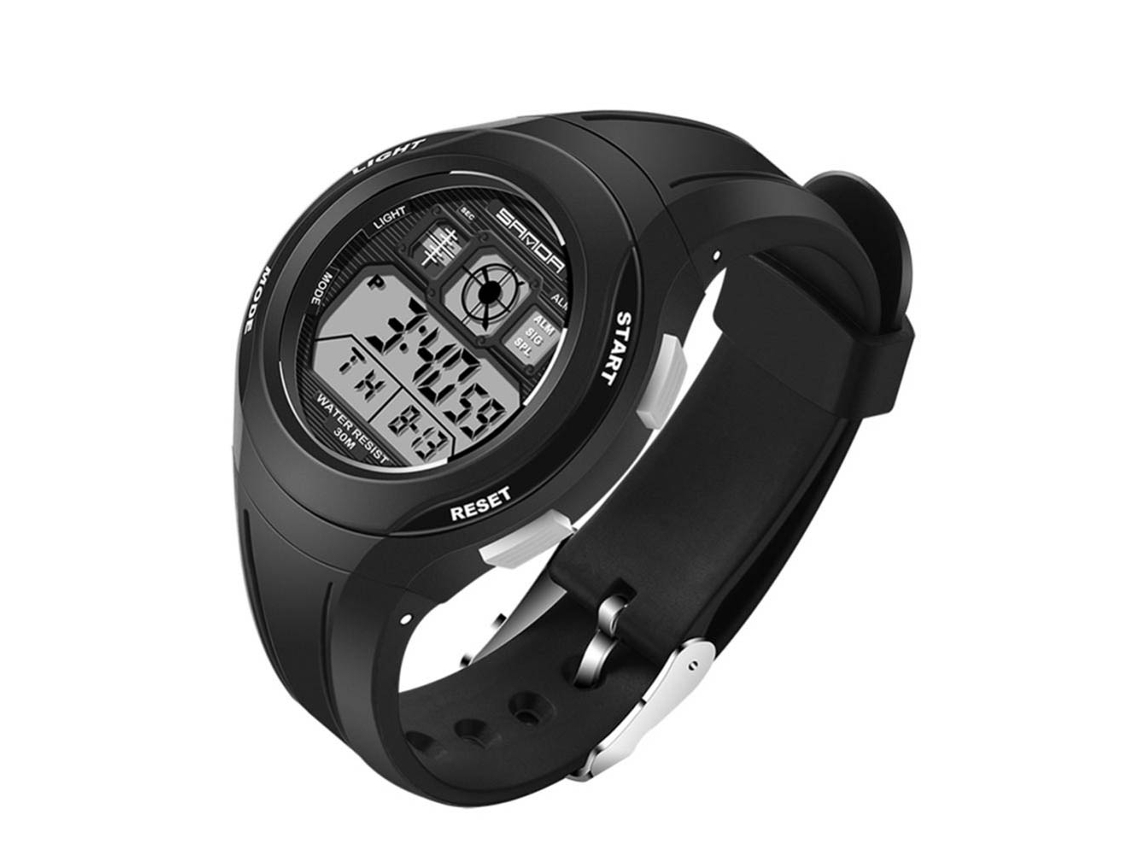 Relógio eletrônico multifuncional, pulseira moderna para estudantes, modelo Sanda, preto.