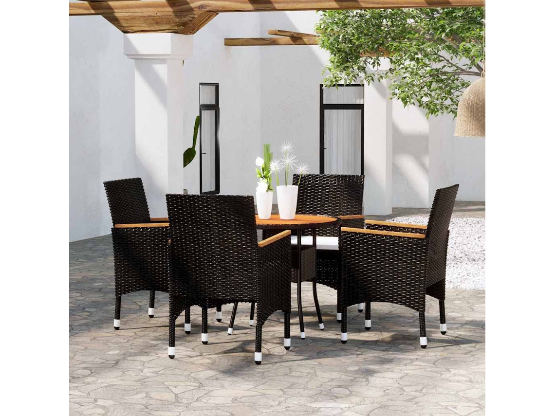 Vidaxl 5 Pcs Conjunto De Jantar Para Jardim Vime Pe Preto