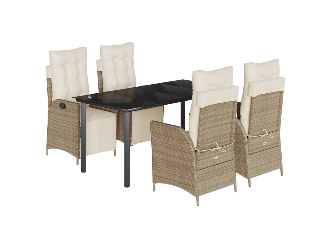 Conjunto de 5 Jantar para Jardim com Almofadões Vime Pe Bege MAISON EXCLUSIVE