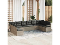 Vidaxl Conjunto de Sofás com Almofada 10 Pcs Cinzento claro Vime Pe