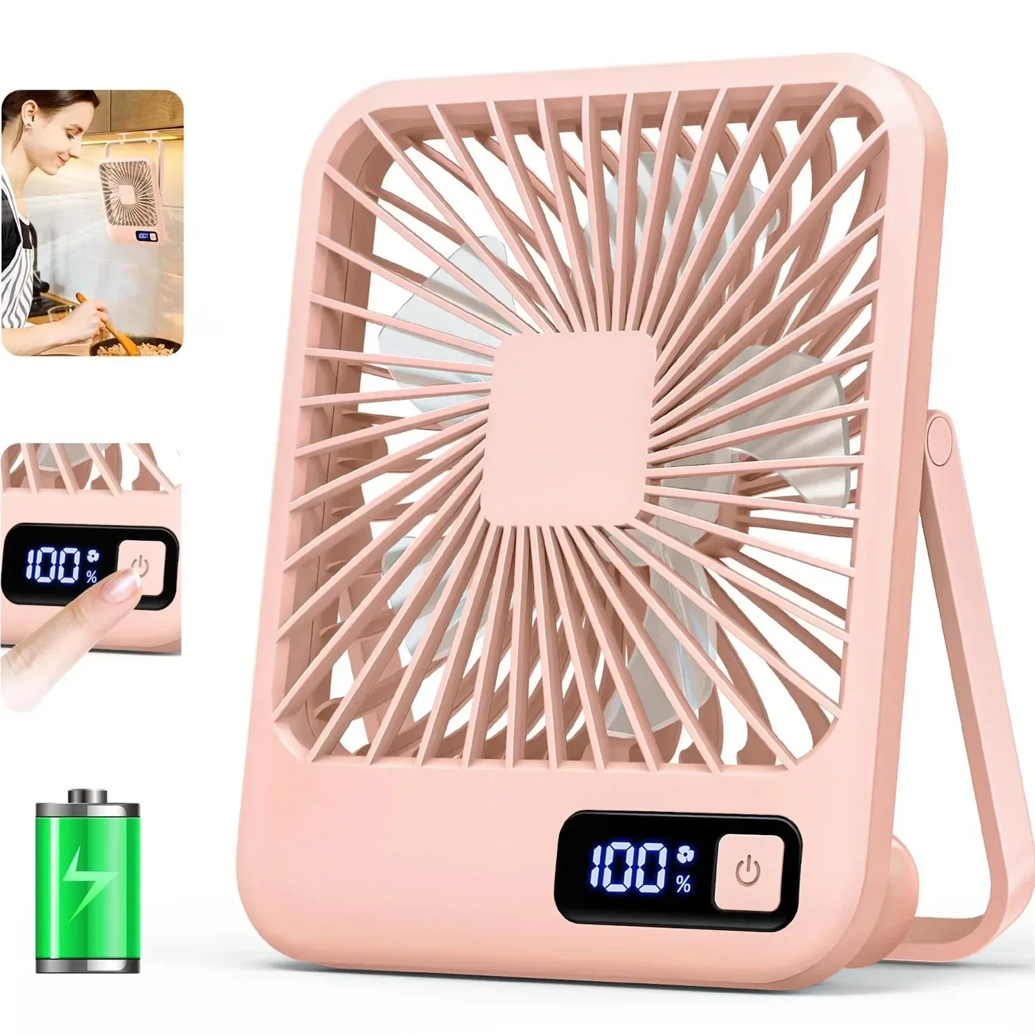 (rosa, 6,3 Polegadas) Ventilador De Mesa Portátil Recarregável Via Usb – Ventilador Pessoal Com Inclinação De 180° E 5 Velocidades De Vento
