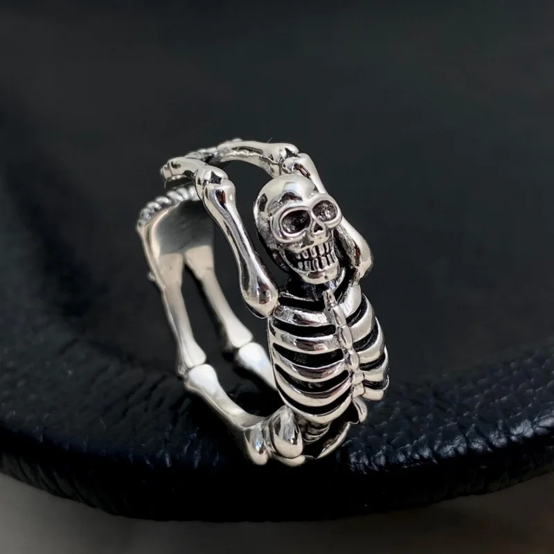 Anel De Caveira Em Prata Estilo Tailandês, Joia Vintage Para Os Dedos Com Caveira.