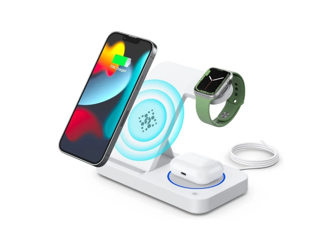 Suporte Carregador Ydcy Wxcd-221025-1Fm Wireless Iphone/Airpods/Apple Watch 15W Branco