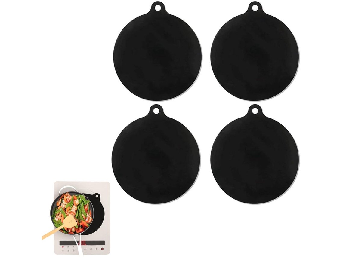 Tapete De Silicone Para Placa Indução, 4 Peças Pretas, Redondo De 22 Cm, Antiderrapante E Resistente Ao Calor