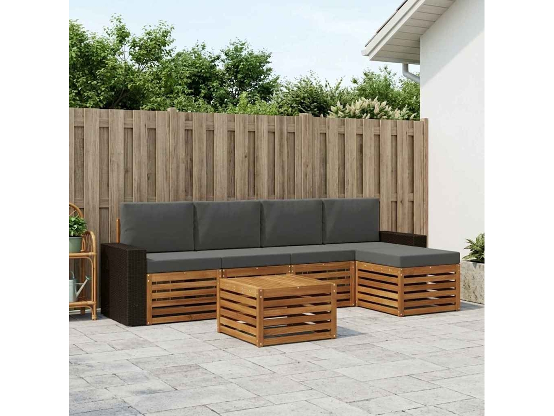 Vidaxl Conjunto De Sofás Para Exterior 6 Pcs Natural E Antracite