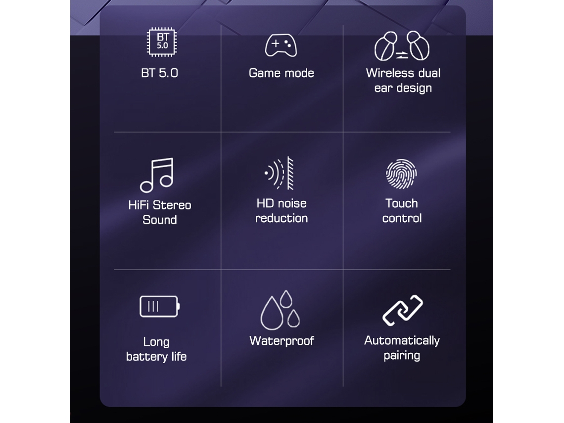 Fones de Ouvido Mali Sem Fio Bluetooth V5.0 Microfone TWS Touch Led para Esportes
