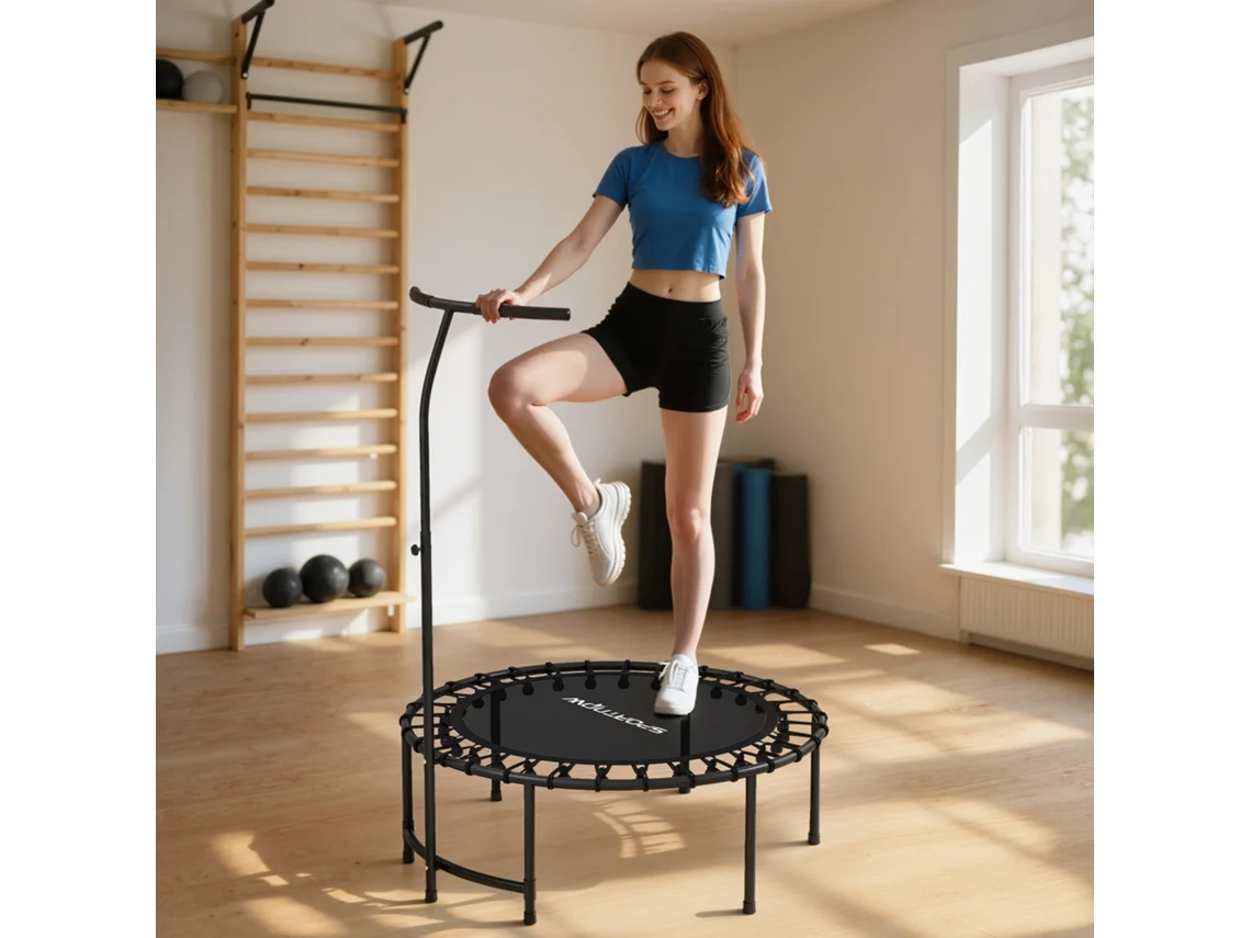 Rebounder Trampoline 5 Level Adjustable Handle Workout Trampoline Black