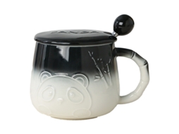 Caneca de Água de 400Ml Caneca de Cerâmica com Panda em Relevo com Tampa e Colher Caneca de Leite de Alto Valor para Casa NEVEANCE