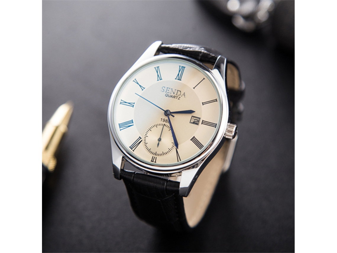 Relógio de quartzo à prova d'água com cristal de safira para casais (mostrador branco, pulseira preta para homens)