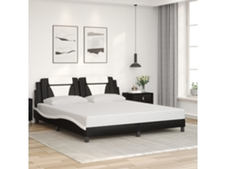 Estrutura De Cama C/ Cabeceira Couro Artificial Preto E Branco