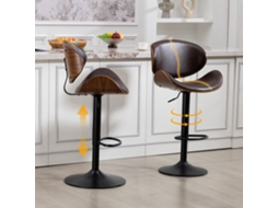 Conjunto 2 Banquetas Giratórias Madeira Curvada Couro Pu Marrom