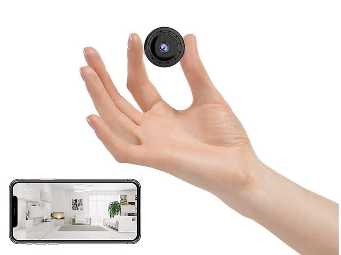 Câmera de vigilância sem fio Bestvite Mini HD 1080p multifuncional com visão noturna. Preta.