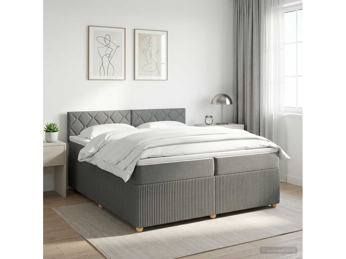 Vidaxl Cama Box Spring Com Colchão Cinzento-escuro 200 X 200 Cm Tecido