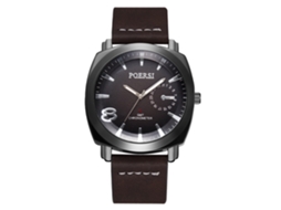 Relógio Masculino de Negócio Casual com Pulseira Pu Marrom Escuro Movimento de Quartzo
