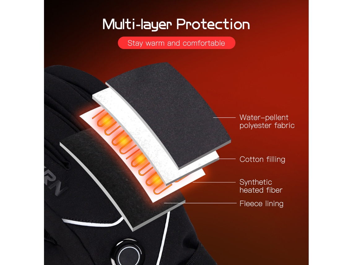 Luvas Aquecidas com Bateria, Impermeáveis, Táteis, para Inverno, Esqui, Trekking, Moto, Escalada, Ciclismo S/MARCA