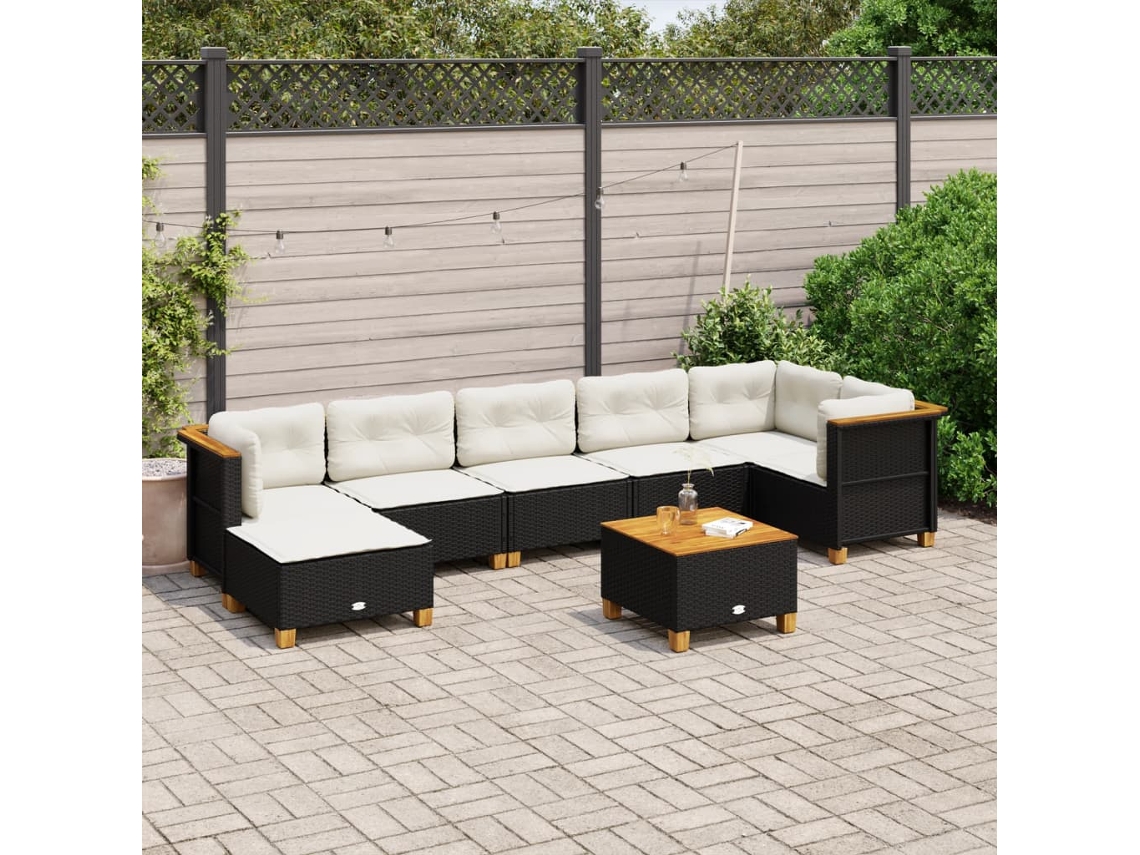 8 Pcs Conjunto Sofás De Jardim Com Almofadões Vime Pe Preto Dkd Home Decor