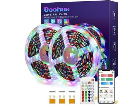 Fita Led Goohue De 25 M, Cores Rgb Ajustáveis Livremente, Comando Remoto Por Infravermelhos