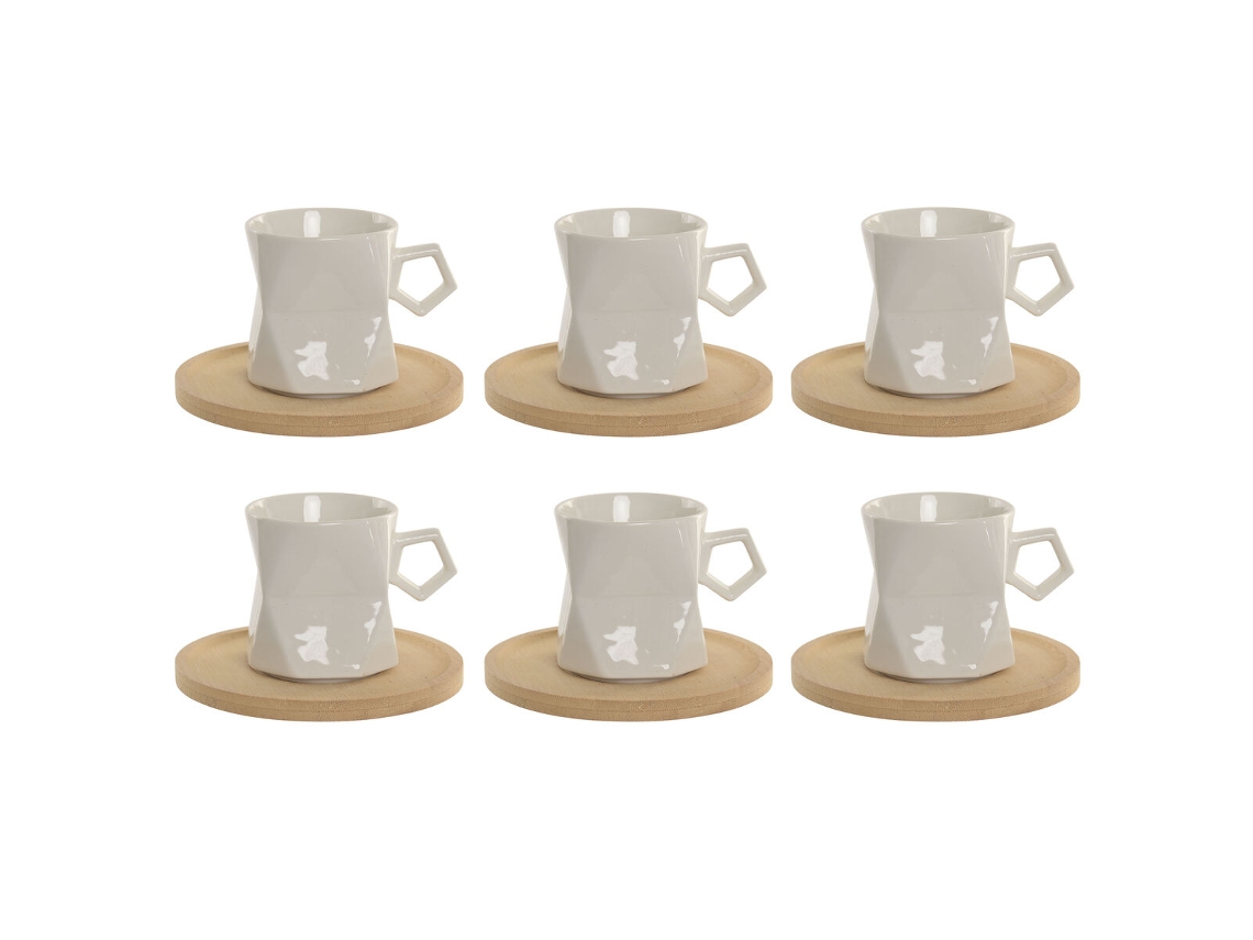 Conjunto De 6 Chávenas Com Prato Home Esprit Branco Porcelana 180 Ml