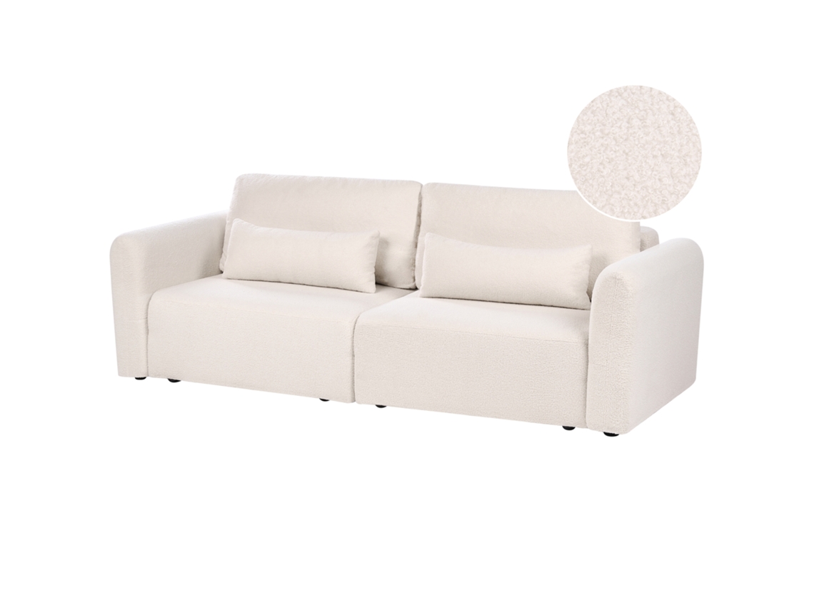 Sofá Cambalhota Moderno Para 3 Pessoas BELIANI Vaxholm de Bouclé Creme Claro 198x145